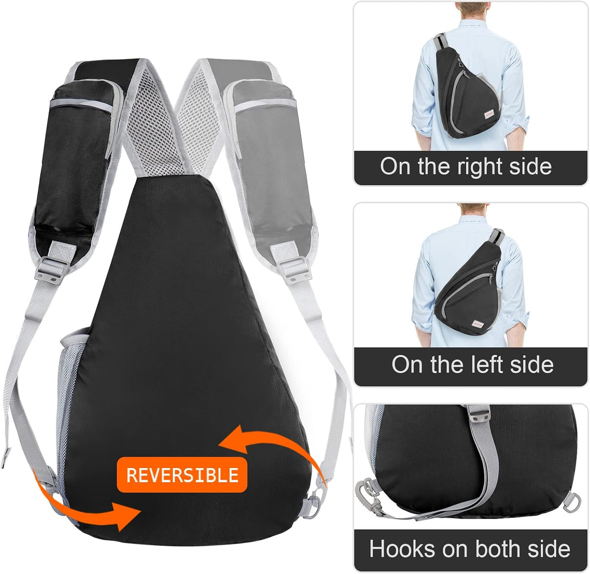 Sling Bag,Small Crossbody Sling Backpack,Water Resistant Shoulder Daypack for Travel,Anti Thief Chest Bag for Hiking(Black(New))