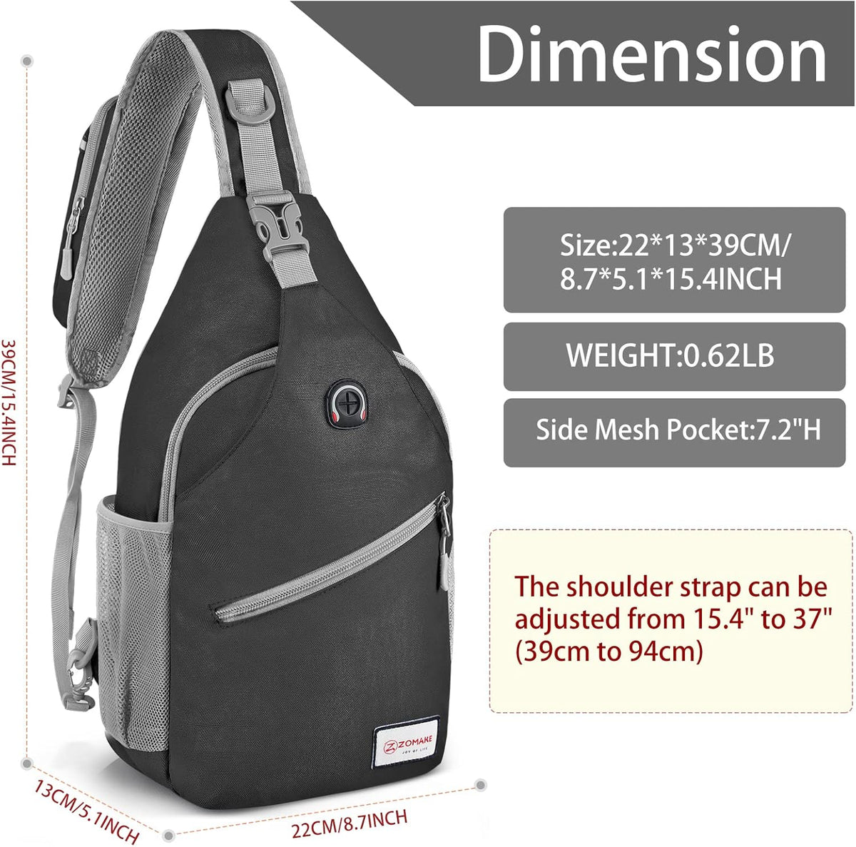 Sling Bag,Small Crossbody Sling Backpack,Water Resistant Shoulder Daypack for Travel,Anti Thief Chest Bag for Hiking(Black(New))