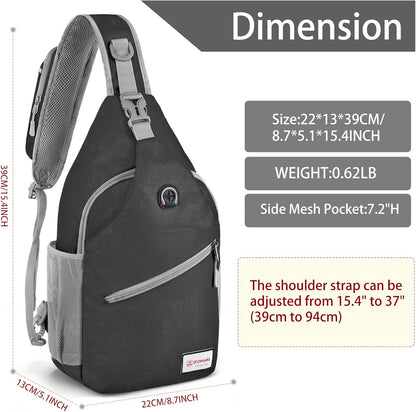 Sling Bag,Small Crossbody Sling Backpack,Water Resistant Shoulder Daypack for Travel,Anti Thief Chest Bag for Hiking(Black(New))
