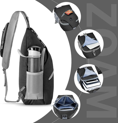 Sling Bag,Small Crossbody Sling Backpack,Water Resistant Shoulder Daypack for Travel,Anti Thief Chest Bag for Hiking(Black(New))