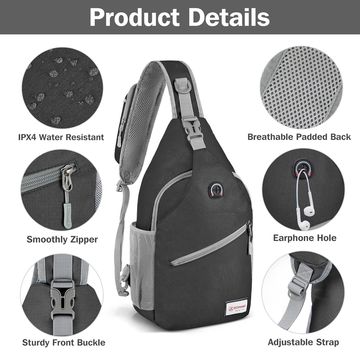 Sling Bag,Small Crossbody Sling Backpack,Water Resistant Shoulder Daypack for Travel,Anti Thief Chest Bag for Hiking(Black(New))