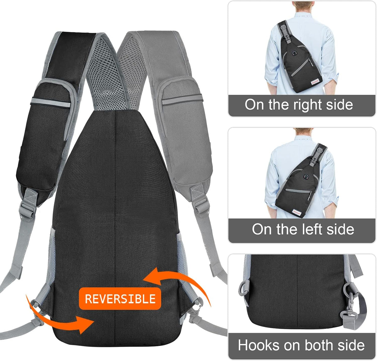 Sling Bag,Small Crossbody Sling Backpack,Water Resistant Shoulder Daypack for Travel,Anti Thief Chest Bag for Hiking(Black(New))