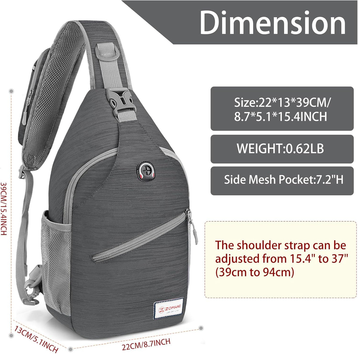 Sling Bag,Small Crossbody Sling Backpack,Water Resistant Shoulder Daypack for Travel,Anti Thief Chest Bag for Hiking(Black(New))