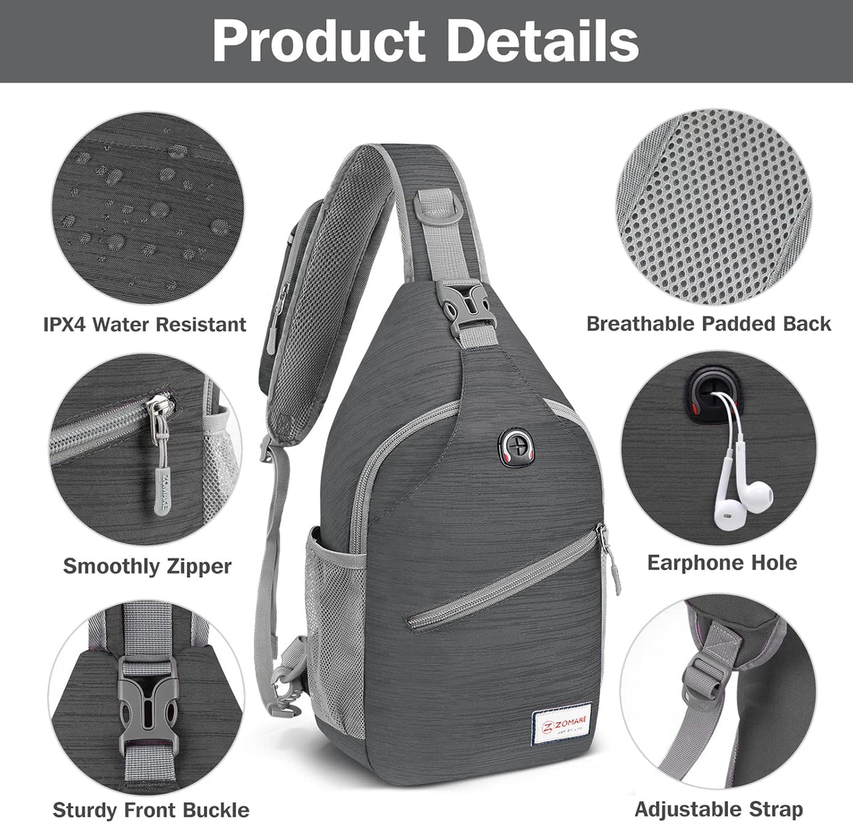 Sling Bag,Small Crossbody Sling Backpack,Water Resistant Shoulder Daypack for Travel,Anti Thief Chest Bag for Hiking(Black(New))