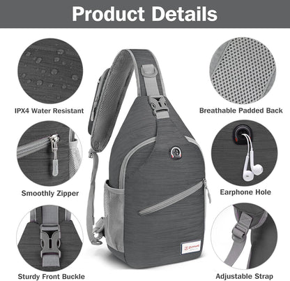 Sling Bag,Small Crossbody Sling Backpack,Water Resistant Shoulder Daypack for Travel,Anti Thief Chest Bag for Hiking(Black(New))