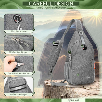Sling Bag,Small Crossbody Sling Backpack,Water Resistant Shoulder Daypack for Travel,Anti Thief Chest Bag for Hiking(Black(New))