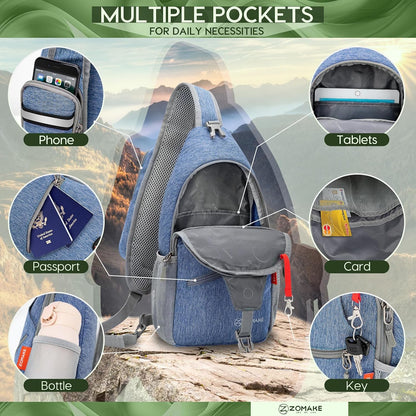 Sling Bag,Small Crossbody Sling Backpack,Water Resistant Shoulder Daypack for Travel,Anti Thief Chest Bag for Hiking(Black(New))