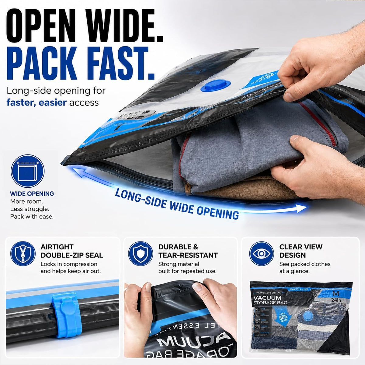 Vacuum Storage Bags for Travel - 60KPA Rechargeable Electric Pump, 16 Pack Vacuum Seal Bags for Clothing, Space Saver Compression Bags for Luggage, Suitcase & Home Storage