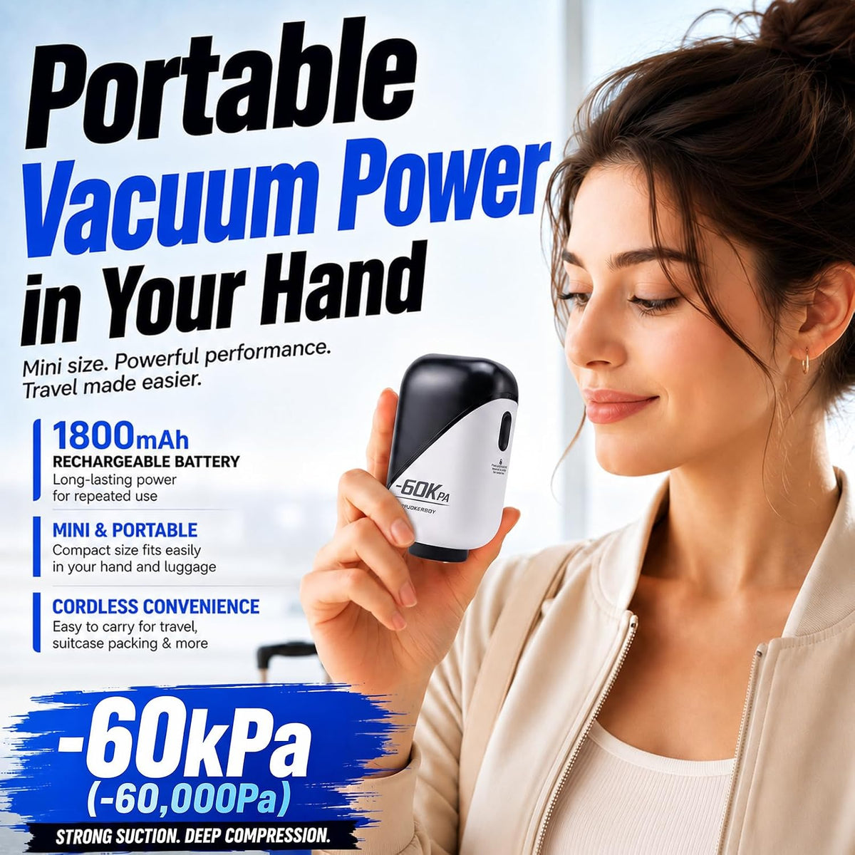 Vacuum Storage Bags for Travel - 60KPA Rechargeable Electric Pump, 16 Pack Vacuum Seal Bags for Clothing, Space Saver Compression Bags for Luggage, Suitcase & Home Storage