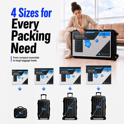 Vacuum Storage Bags for Travel - 60KPA Rechargeable Electric Pump, 16 Pack Vacuum Seal Bags for Clothing, Space Saver Compression Bags for Luggage, Suitcase & Home Storage