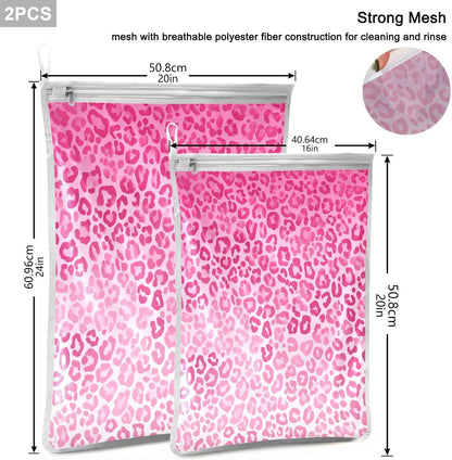 Mesh Laundry Bags Lingerie Bags for Washing Delicates 2 PCS Durable Wash Bag with Zipper Small and Medium Washable Pink Juicy Checkered Cherry - Colors A