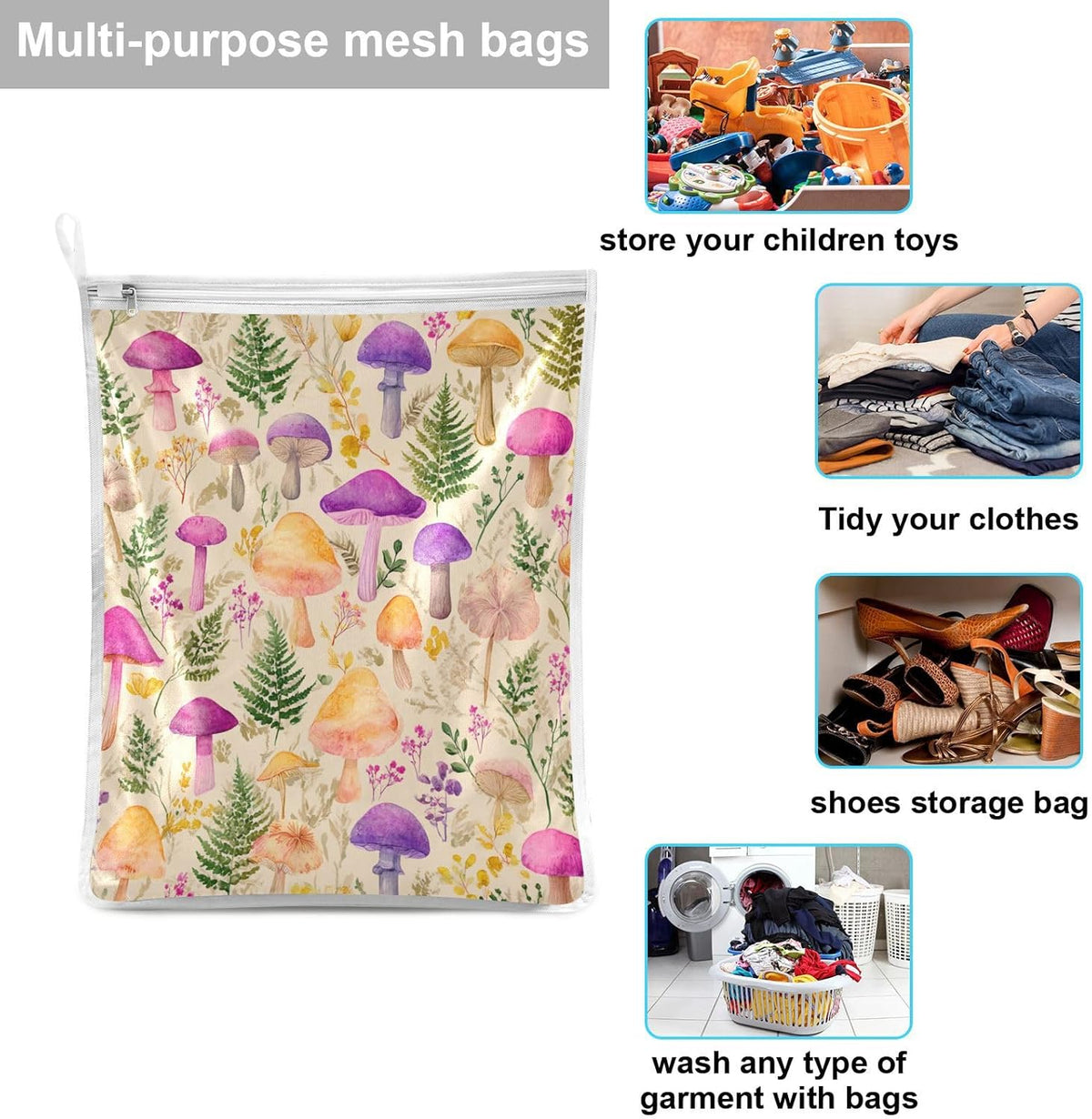 Mesh Laundry Bags Lingerie Bags for Washing Delicates 2 PCS Durable Wash Bag with Zipper Small and Medium Washable Pink Juicy Checkered Cherry - Colors A
