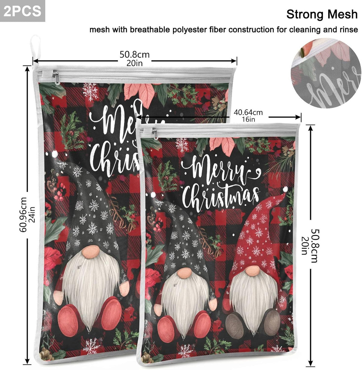 Mesh Laundry Bags Lingerie Bags for Washing Delicates 2 PCS Durable Wash Bag with Zipper Small and Medium Washable Pink Juicy Checkered Cherry - Colors A