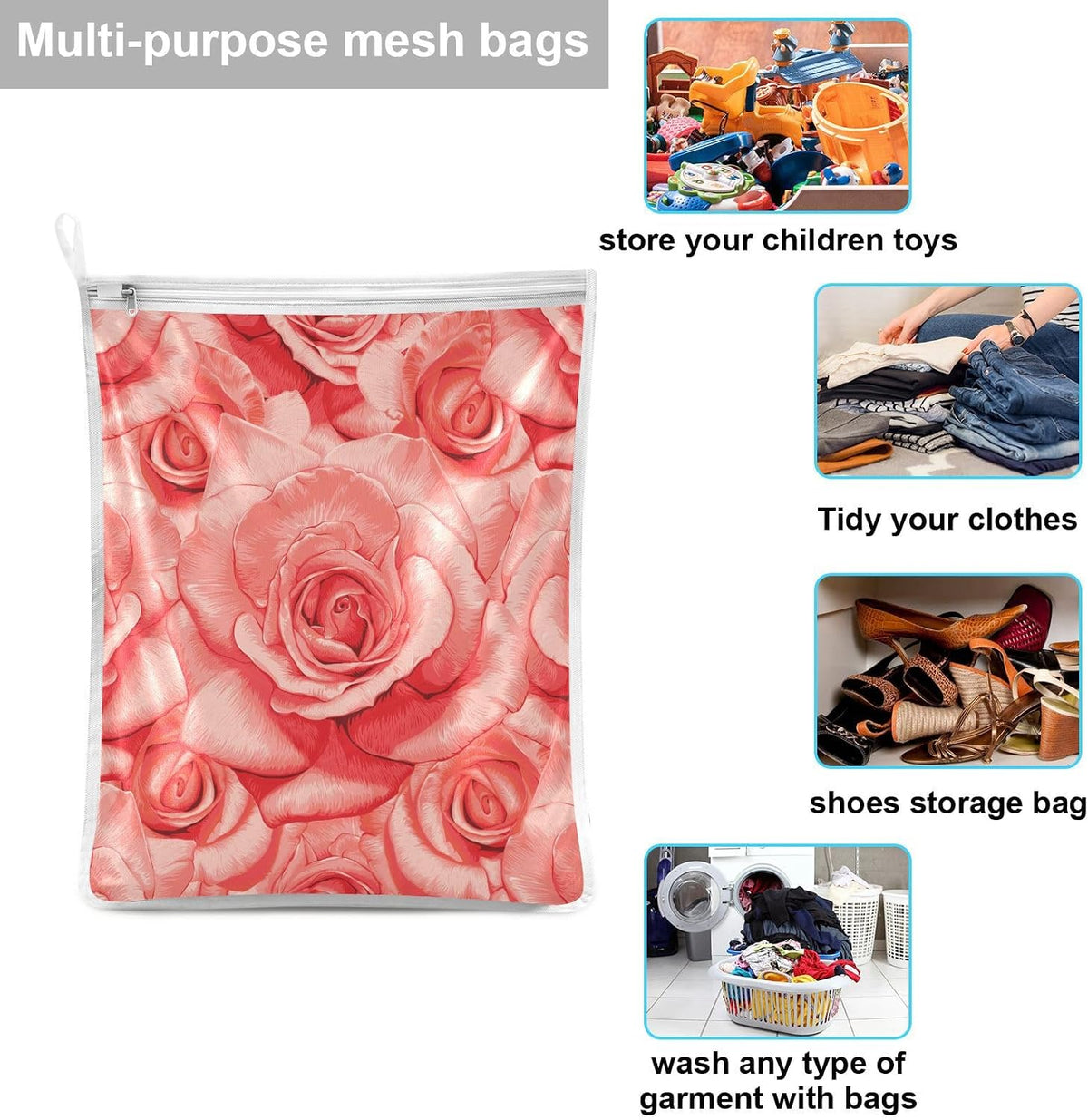 Mesh Laundry Bags Lingerie Bags for Washing Delicates 2 PCS Durable Wash Bag with Zipper Small and Medium Washable Pink Juicy Checkered Cherry - Colors A
