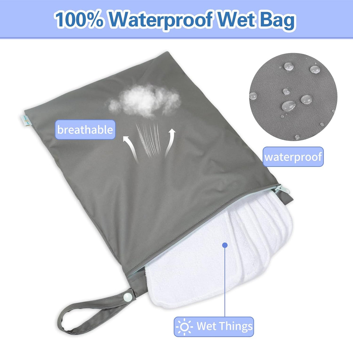Waterproof Wet Dry Bag for Swimsuit, Reusable Bag for Travel, Food Storage, Stroller, Daycare, Baby Diapers, Yoga, Beach, Pool, Wet Clothes-Black