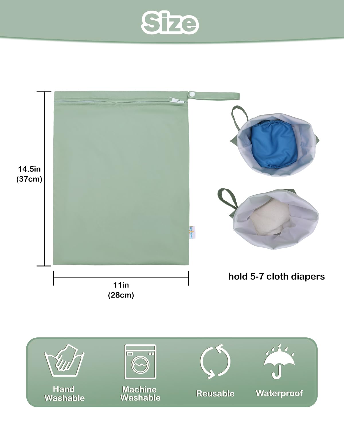 Waterproof Wet Dry Bag for Swimsuit, Reusable Bag for Travel, Food Storage, Stroller, Daycare, Baby Diapers, Yoga, Beach, Pool, Wet Clothes-Black