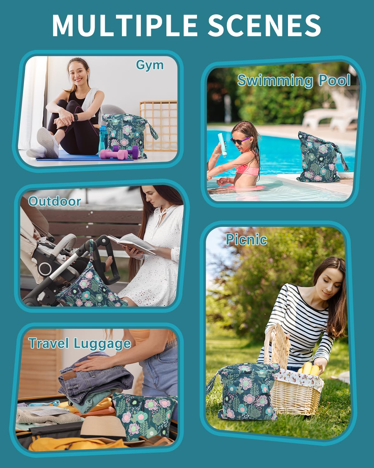 Waterproof Wet Dry Bag for Swimsuit, Reusable Bag for Travel, Food Storage, Stroller, Daycare, Baby Diapers, Yoga, Beach, Pool, Wet Clothes-Black