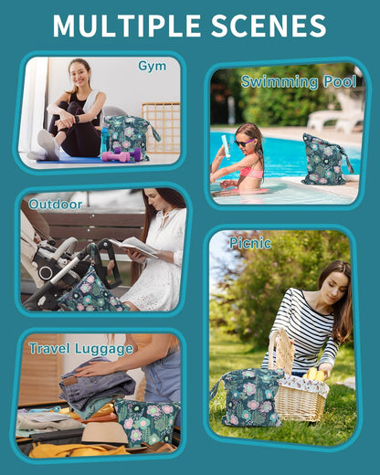 Waterproof Wet Dry Bag for Swimsuit, Reusable Bag for Travel, Food Storage, Stroller, Daycare, Baby Diapers, Yoga, Beach, Pool, Wet Clothes-Black
