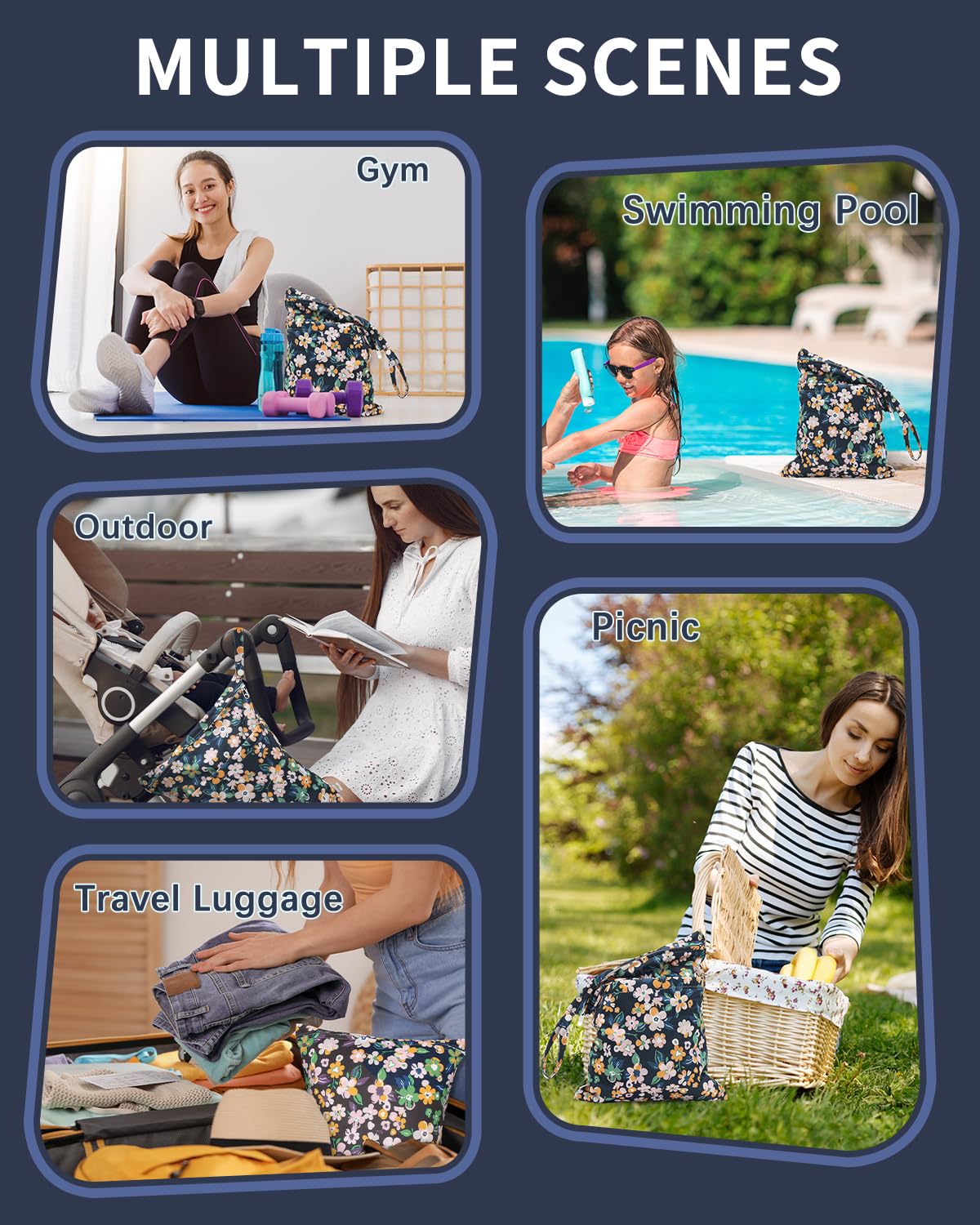 Waterproof Wet Dry Bag for Swimsuit, Reusable Bag for Travel, Food Storage, Stroller, Daycare, Baby Diapers, Yoga, Beach, Pool, Wet Clothes-Black