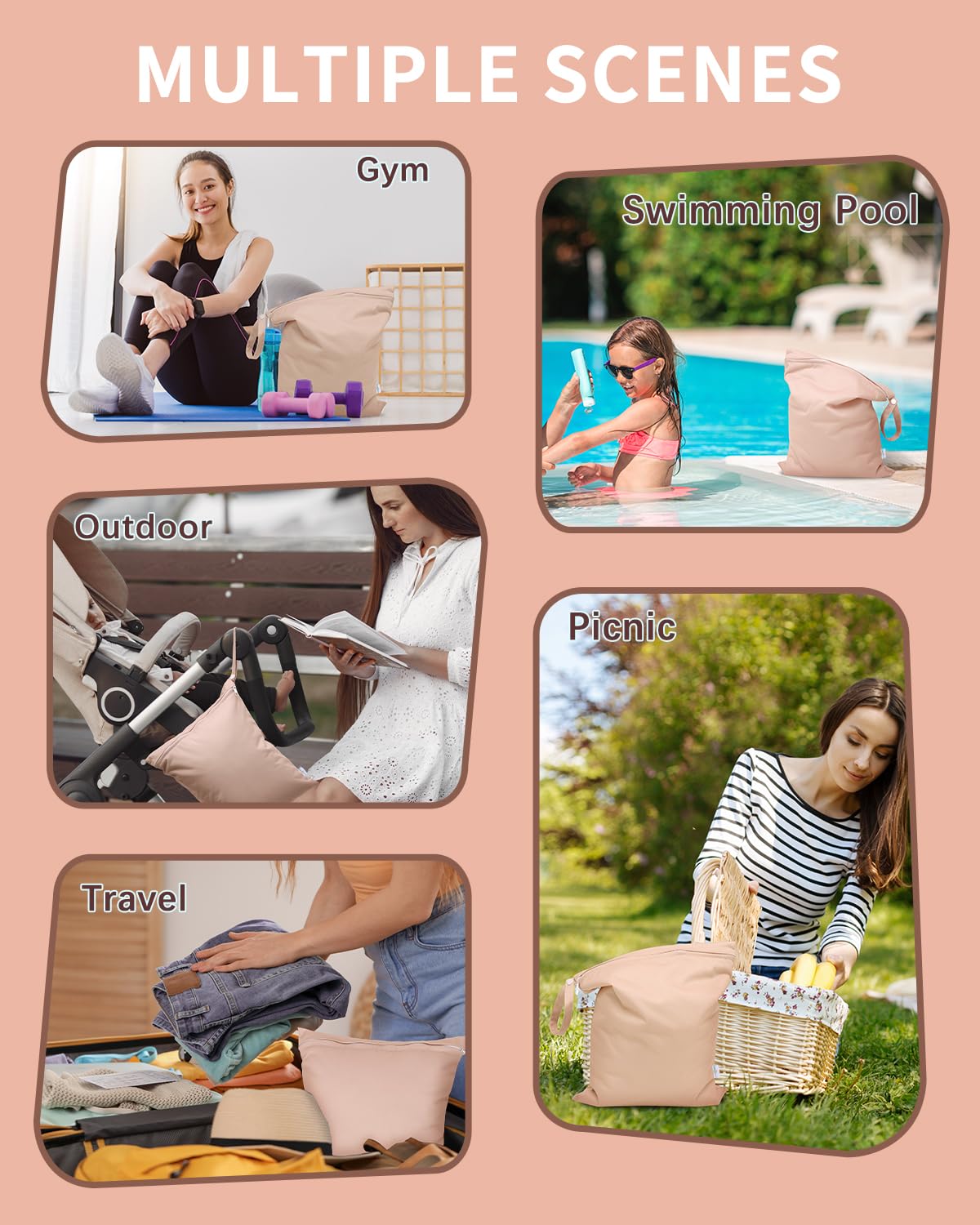 Waterproof Wet Dry Bag for Swimsuit, Reusable Bag for Travel, Food Storage, Stroller, Daycare, Baby Diapers, Yoga, Beach, Pool, Wet Clothes-Black