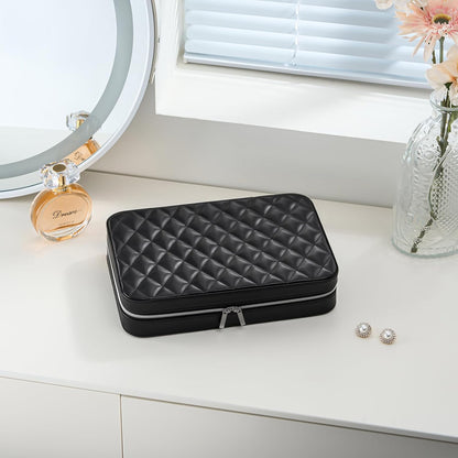 Travel Jewelry Case for Women Girls, Travel Jewelry Organizer Box with Mirror & Clear Storage Bag, Small Portable Earring Necklace Bracelet Ring Case, Birthday Valentine Gifts -Large, White