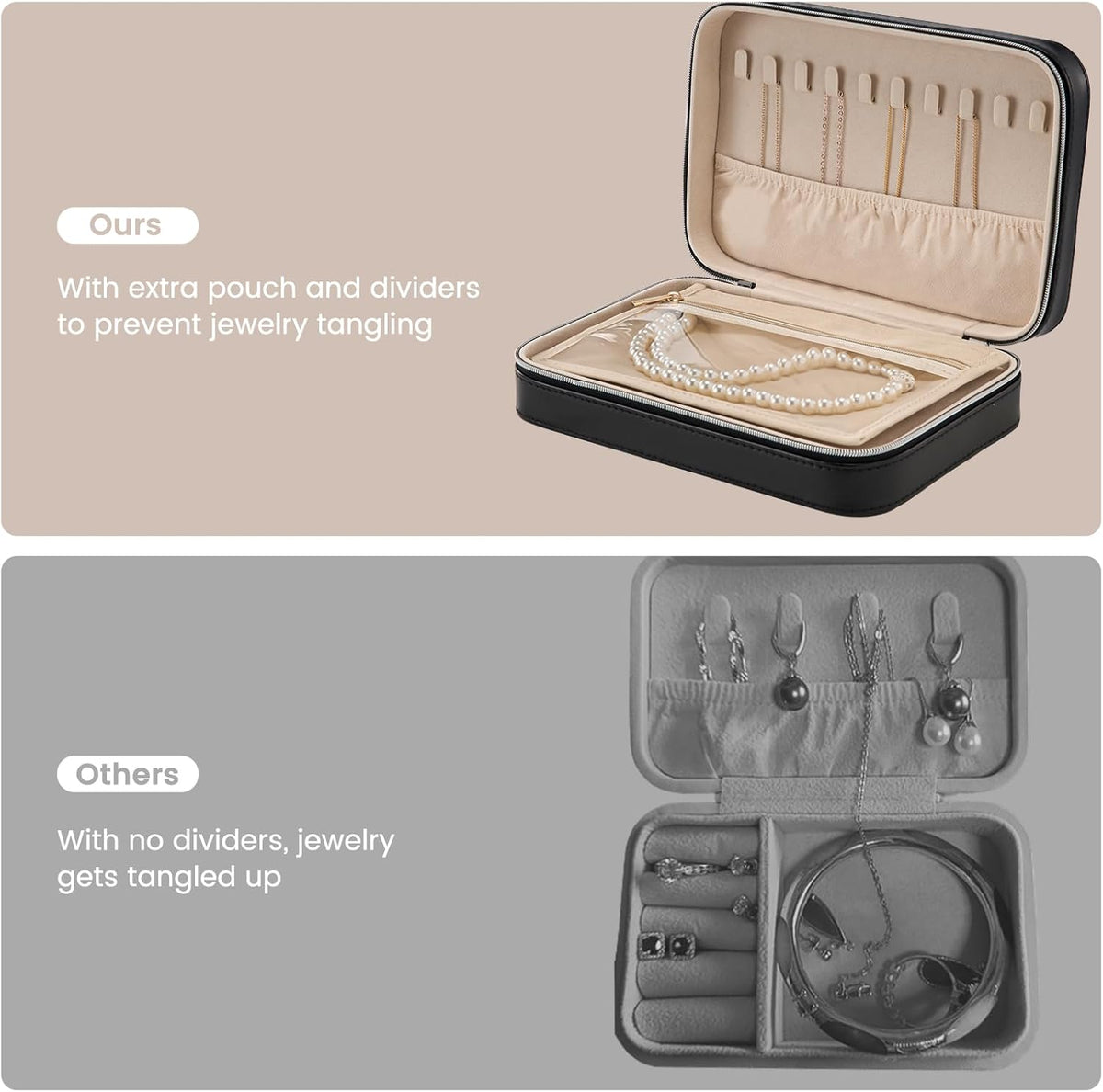 Travel Jewelry Case for Women Girls, Travel Jewelry Organizer Box with Mirror & Clear Storage Bag, Small Portable Earring Necklace Bracelet Ring Case, Birthday Valentine Gifts -Large, White