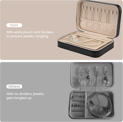 Travel Jewelry Case for Women Girls, Travel Jewelry Organizer Box with Mirror & Clear Storage Bag, Small Portable Earring Necklace Bracelet Ring Case, Birthday Valentine Gifts -Large, White