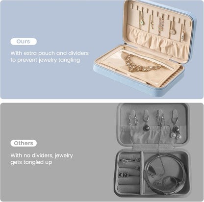 Travel Jewelry Case for Women Girls, Travel Jewelry Organizer Box with Mirror & Clear Storage Bag, Small Portable Earring Necklace Bracelet Ring Case, Birthday Valentine Gifts -Large, White