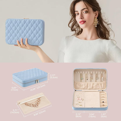Travel Jewelry Case for Women Girls, Travel Jewelry Organizer Box with Mirror & Clear Storage Bag, Small Portable Earring Necklace Bracelet Ring Case, Birthday Valentine Gifts -Large, White