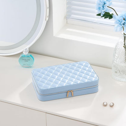 Travel Jewelry Case for Women Girls, Travel Jewelry Organizer Box with Mirror & Clear Storage Bag, Small Portable Earring Necklace Bracelet Ring Case, Birthday Valentine Gifts -Large, White