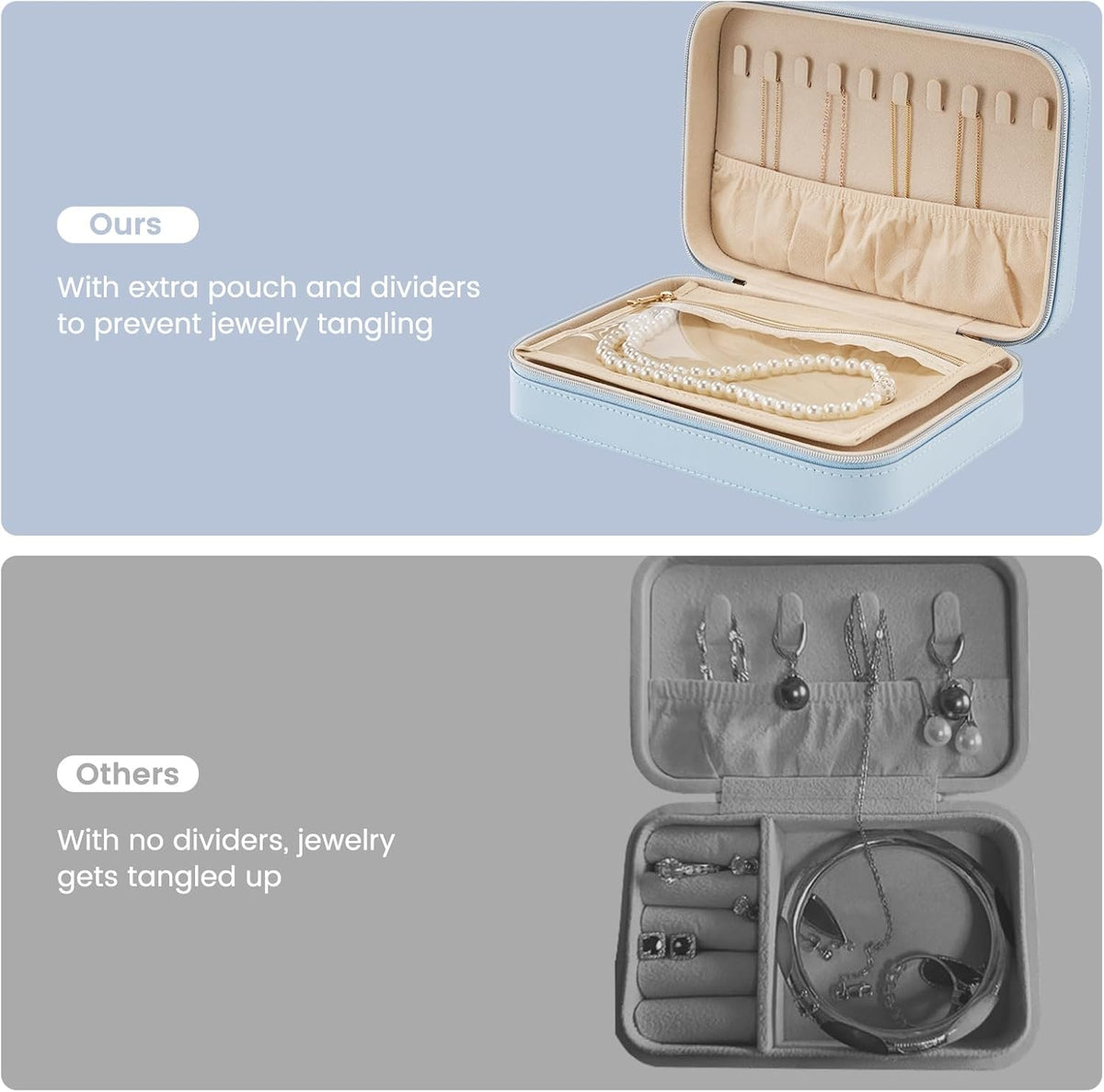 Travel Jewelry Case for Women Girls, Travel Jewelry Organizer Box with Mirror & Clear Storage Bag, Small Portable Earring Necklace Bracelet Ring Case, Birthday Valentine Gifts -Large, White