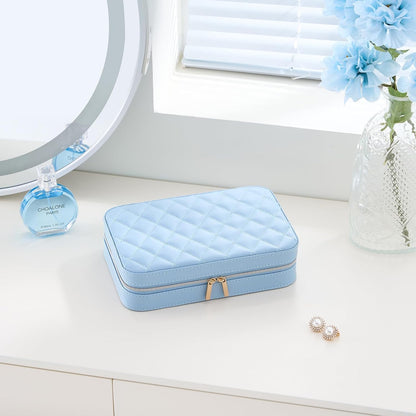 Travel Jewelry Case for Women Girls, Travel Jewelry Organizer Box with Mirror & Clear Storage Bag, Small Portable Earring Necklace Bracelet Ring Case, Birthday Valentine Gifts -Large, White