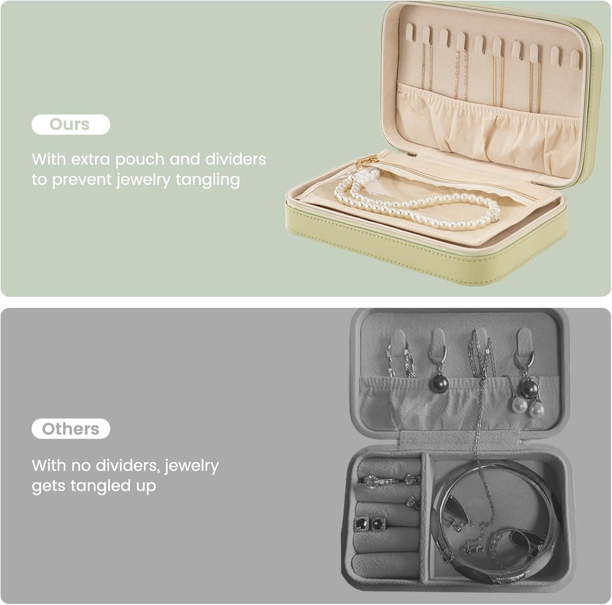 Travel Jewelry Case for Women Girls, Travel Jewelry Organizer Box with Mirror & Clear Storage Bag, Small Portable Earring Necklace Bracelet Ring Case, Birthday Valentine Gifts -Large, White