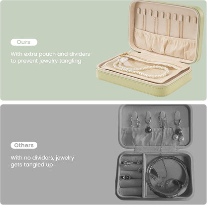 Travel Jewelry Case for Women Girls, Travel Jewelry Organizer Box with Mirror & Clear Storage Bag, Small Portable Earring Necklace Bracelet Ring Case, Birthday Valentine Gifts -Large, White
