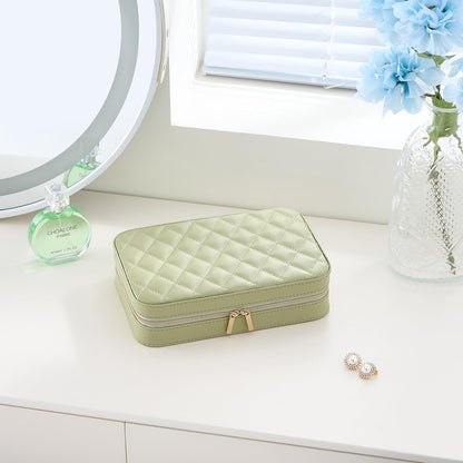 Travel Jewelry Case for Women Girls, Travel Jewelry Organizer Box with Mirror & Clear Storage Bag, Small Portable Earring Necklace Bracelet Ring Case, Birthday Valentine Gifts -Large, White