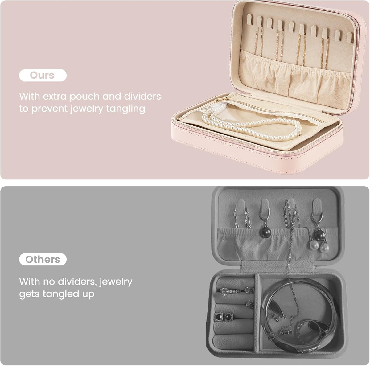 Travel Jewelry Case for Women Girls, Travel Jewelry Organizer Box with Mirror & Clear Storage Bag, Small Portable Earring Necklace Bracelet Ring Case, Birthday Valentine Gifts -Large, White