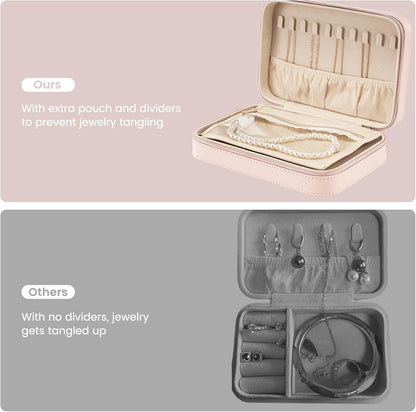 Travel Jewelry Case for Women Girls, Travel Jewelry Organizer Box with Mirror & Clear Storage Bag, Small Portable Earring Necklace Bracelet Ring Case, Birthday Valentine Gifts -Large, White