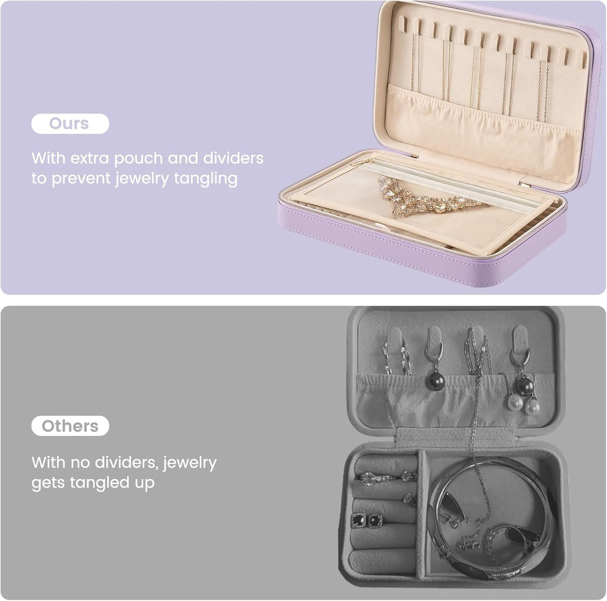 Travel Jewelry Case for Women Girls, Travel Jewelry Organizer Box with Mirror & Clear Storage Bag, Small Portable Earring Necklace Bracelet Ring Case, Birthday Valentine Gifts -Large, White