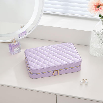 Travel Jewelry Case for Women Girls, Travel Jewelry Organizer Box with Mirror & Clear Storage Bag, Small Portable Earring Necklace Bracelet Ring Case, Birthday Valentine Gifts -Large, White