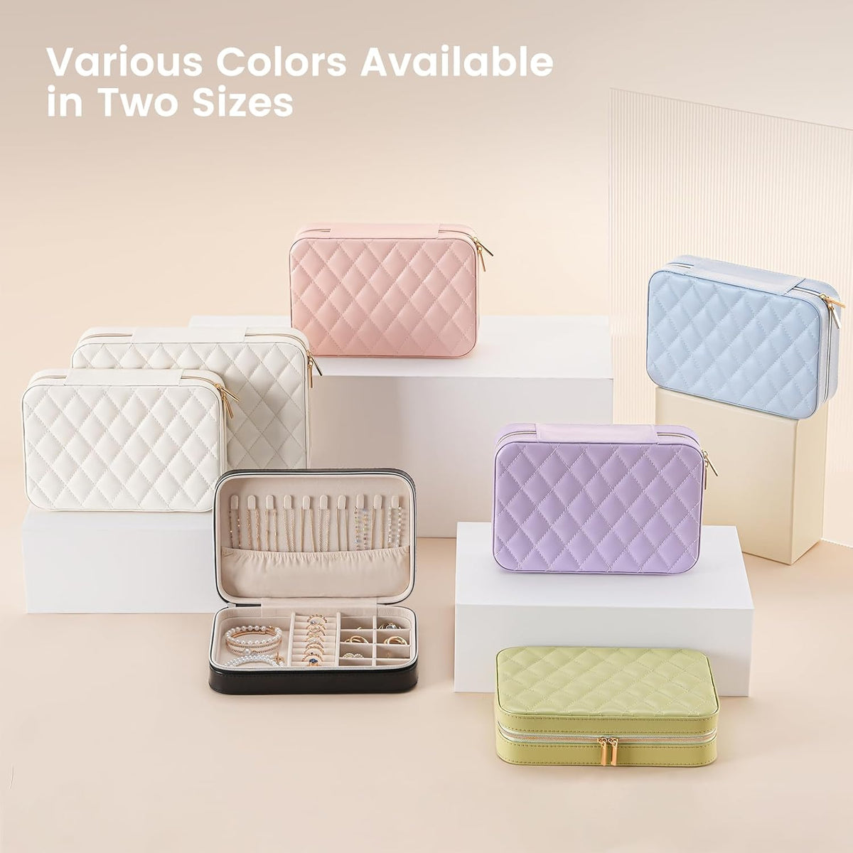 Travel Jewelry Case for Women Girls, Travel Jewelry Organizer Box with Mirror & Clear Storage Bag, Small Portable Earring Necklace Bracelet Ring Case, Birthday Valentine Gifts -Large, White