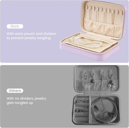 Travel Jewelry Case for Women Girls, Travel Jewelry Organizer Box with Mirror & Clear Storage Bag, Small Portable Earring Necklace Bracelet Ring Case, Birthday Valentine Gifts -Large, White