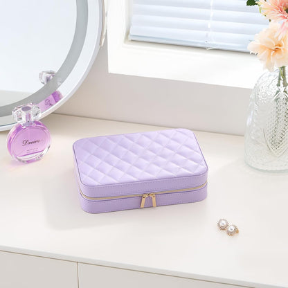 Travel Jewelry Case for Women Girls, Travel Jewelry Organizer Box with Mirror & Clear Storage Bag, Small Portable Earring Necklace Bracelet Ring Case, Birthday Valentine Gifts -Large, White