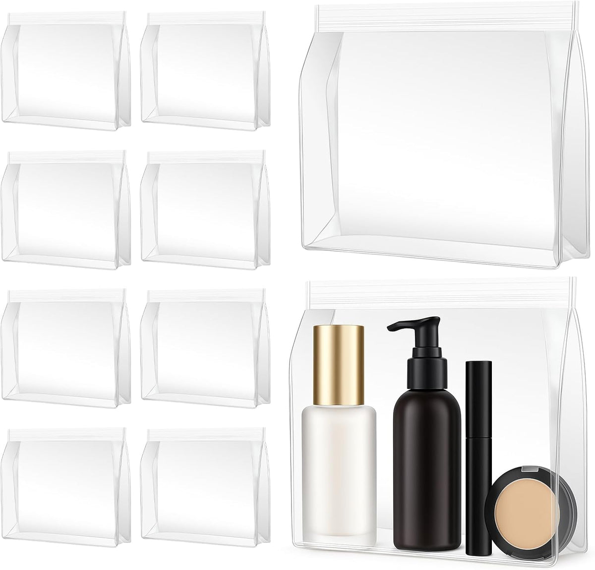 30 Pack Clear Makeup Bag Organizer Cosmetic Zipper Pouch TSA Approved Small Travel Pouches for Toiletries Transparent EVA Reusable Water-resistant Plastic Clear Gift Bags Bulk, 8.7” x 7” x 2.2”