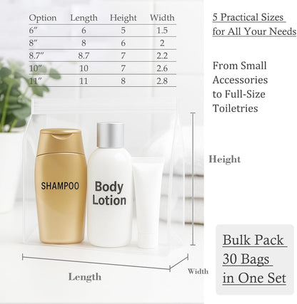 30 Pack Clear Makeup Bag Organizer Cosmetic Zipper Pouch TSA Approved Small Travel Pouches for Toiletries Transparent EVA Reusable Water-resistant Plastic Clear Gift Bags Bulk, 8.7” x 7” x 2.2”