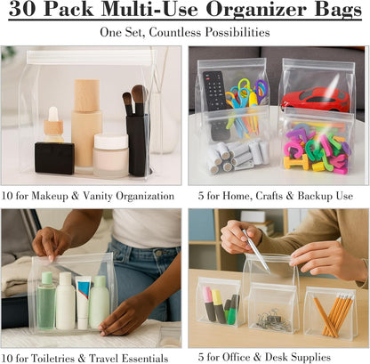 30 Pack Clear Makeup Bag Organizer Cosmetic Zipper Pouch TSA Approved Small Travel Pouches for Toiletries Transparent EVA Reusable Water-resistant Plastic Clear Gift Bags Bulk, 8.7” x 7” x 2.2”