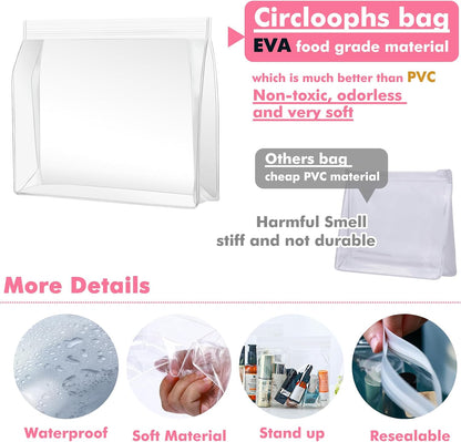 30 Pack Clear Makeup Bag Organizer Cosmetic Zipper Pouch TSA Approved Small Travel Pouches for Toiletries Transparent EVA Reusable Water-resistant Plastic Clear Gift Bags Bulk, 8.7” x 7” x 2.2”