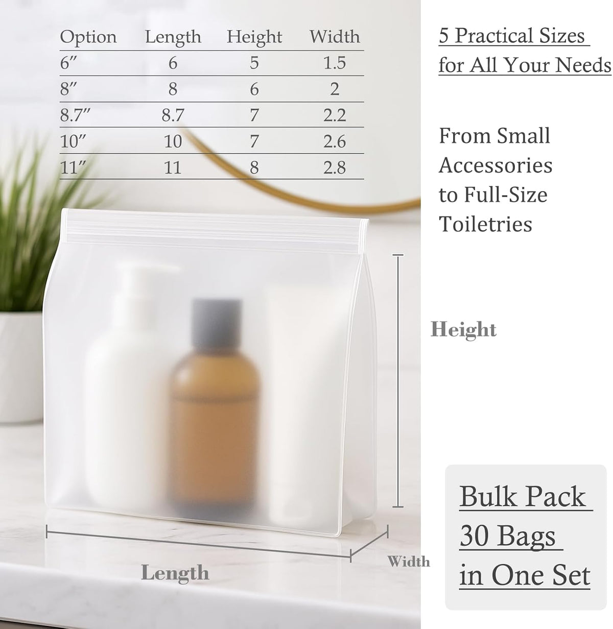30 Pack Clear Makeup Bag Organizer Cosmetic Zipper Pouch TSA Approved Small Travel Pouches for Toiletries Transparent EVA Reusable Water-resistant Plastic Clear Gift Bags Bulk, 8.7” x 7” x 2.2”