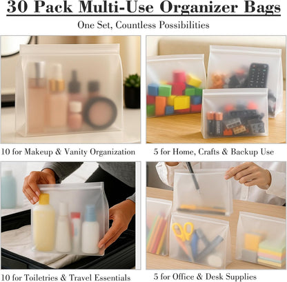30 Pack Clear Makeup Bag Organizer Cosmetic Zipper Pouch TSA Approved Small Travel Pouches for Toiletries Transparent EVA Reusable Water-resistant Plastic Clear Gift Bags Bulk, 8.7” x 7” x 2.2”