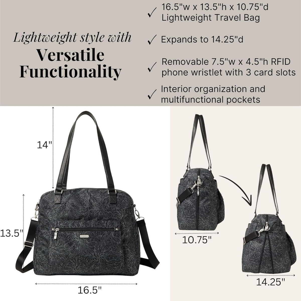 Overnight Expandable Laptop Tote with RFID Phone Wristlet