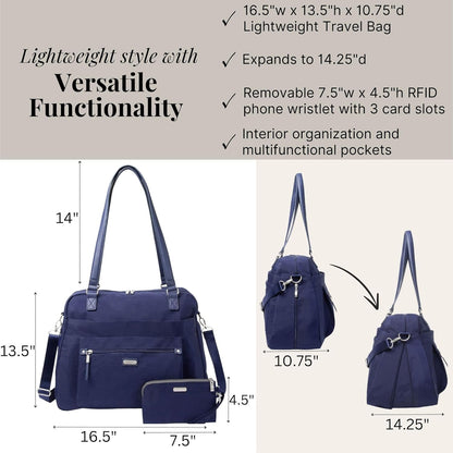 Overnight Expandable Laptop Tote with RFID Phone Wristlet
